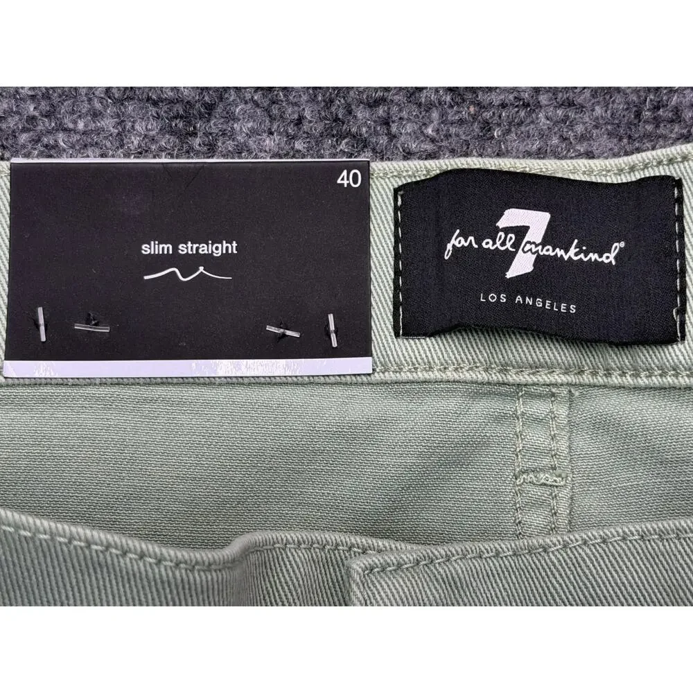 7 For All Mankind Slimmy Jeans Mens 40 Green Slim Straight Italian Fabric NEW